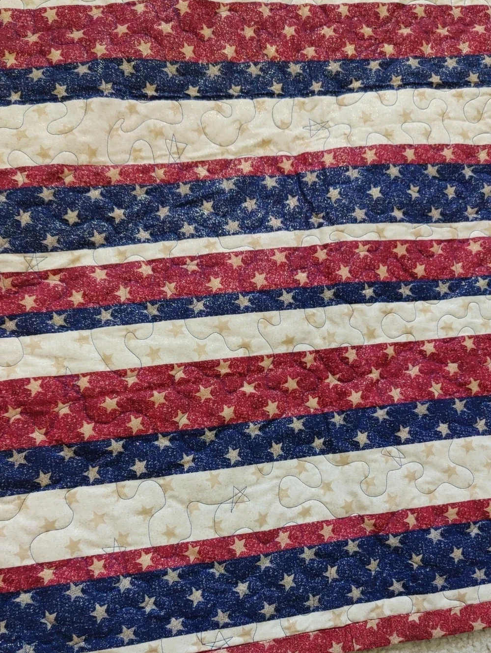 Handmade Embroidery Patriotic Star & Stripe Quilt Throw Blanket Americana Y2K